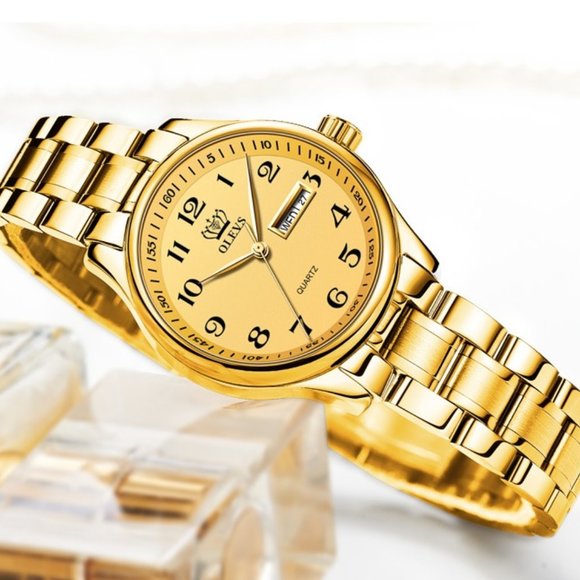 Couple Watches Stainless Steel Golden Waterproof - Picture 6 of 9